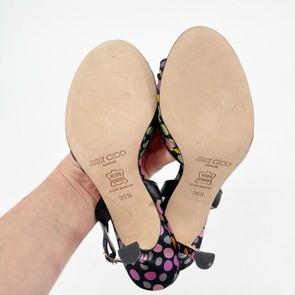 Jimmy Choo Vintage Y2K Black Polka Dot Satin Slingback Peep Toe Heels IT 36.5 - Picture 9 of 10
